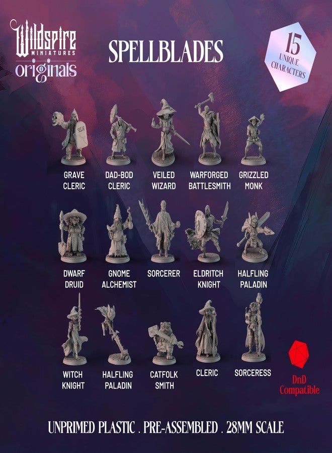 Wildspire Spellblades - Hero Player-Characters & NPC for DND Miniatures Unpainted Bulk 28mm-32mm Scale Dungeons & Dragons Minis D&D Figures Pathfinder DND Minis Accessories for Fantasy Tabletop Games - Image 2